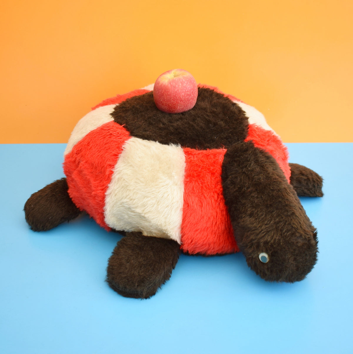 Vintage 1970s Medium Fluffy Tortoise Footstool - Red by Pineapple Retro