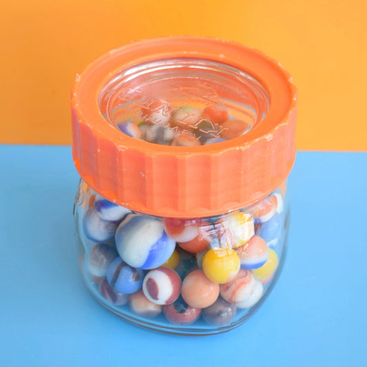 Vintage 1970s Glass Marbles - & Jar - Toothpaste Marbles