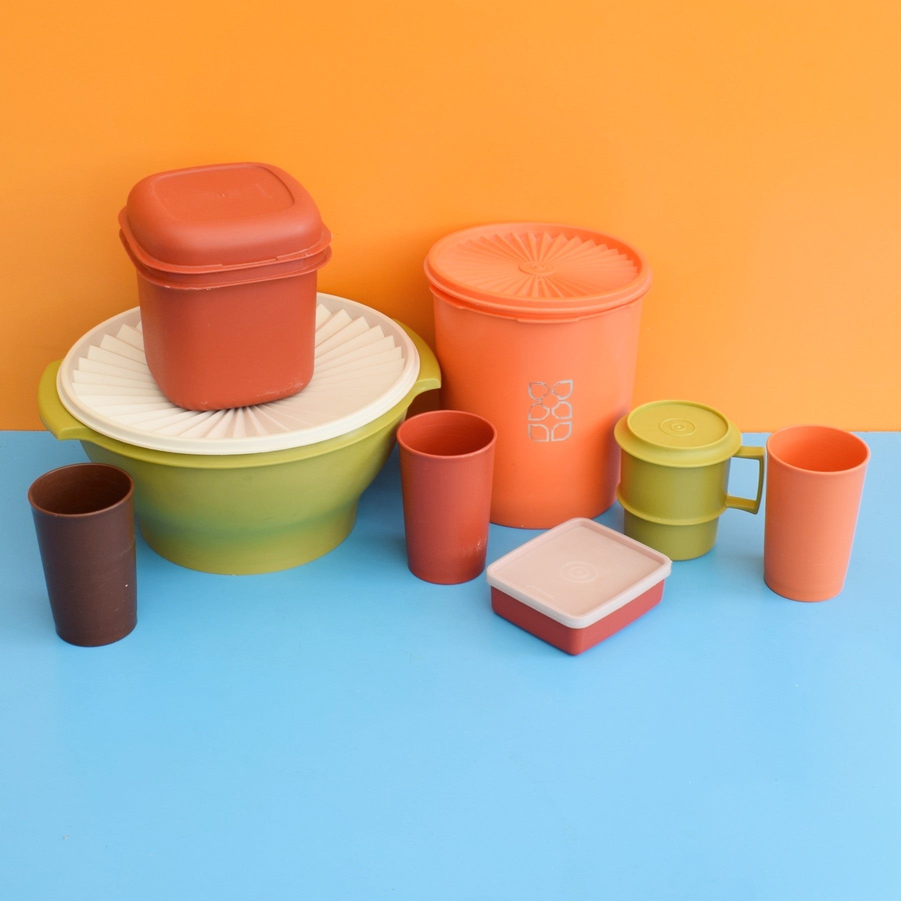 Vintage 1970s Tupperware Mixed Containers/ Cups Pineapple Retro