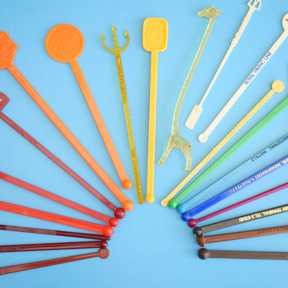 Vintage 1970s Drink Stirrers / Sticks - Rainbow. by Pineapple Retro