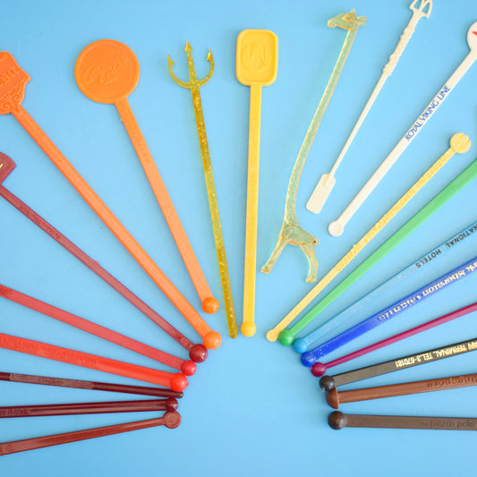 Vintage 1970s Drink Stirrers / Sticks - Rainbow. by Pineapple Retro