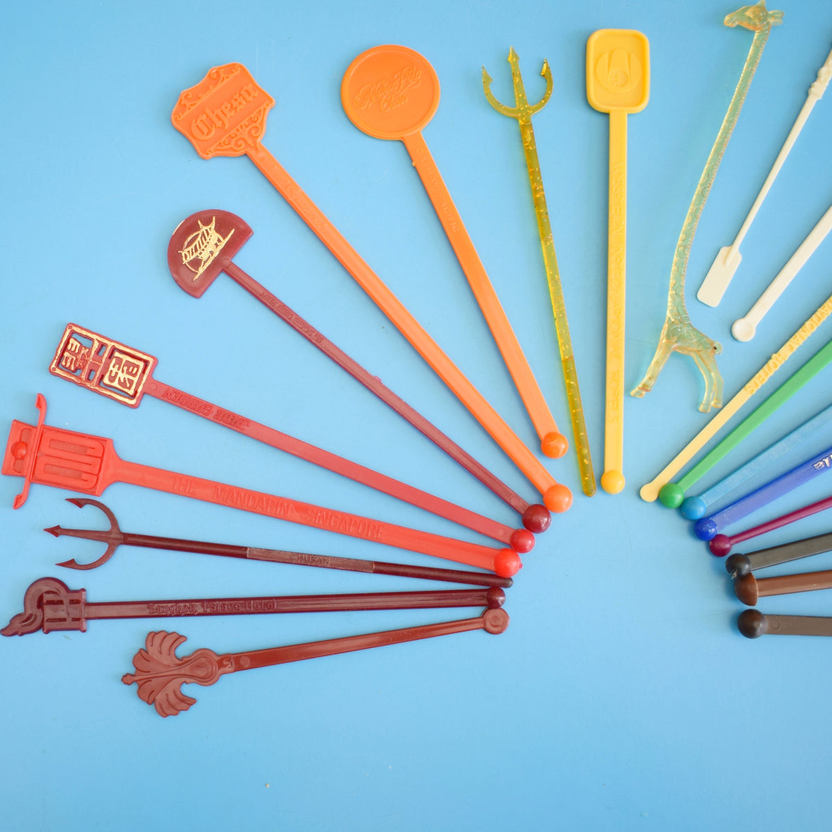 Vintage 1970s Drink Stirrers / Sticks - Rainbow. by Pineapple Retro