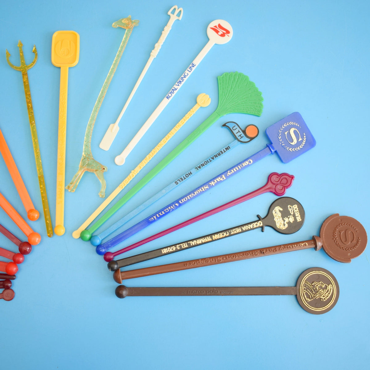 Vintage 1970s Drink Stirrers / Sticks - Rainbow. by Pineapple Retro
