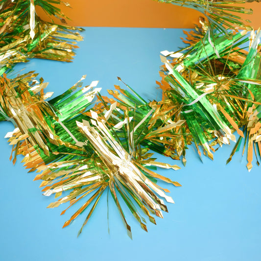 Vintage 1970s Twisted Tinsel Foil Garland Decoration - Gold/ Green