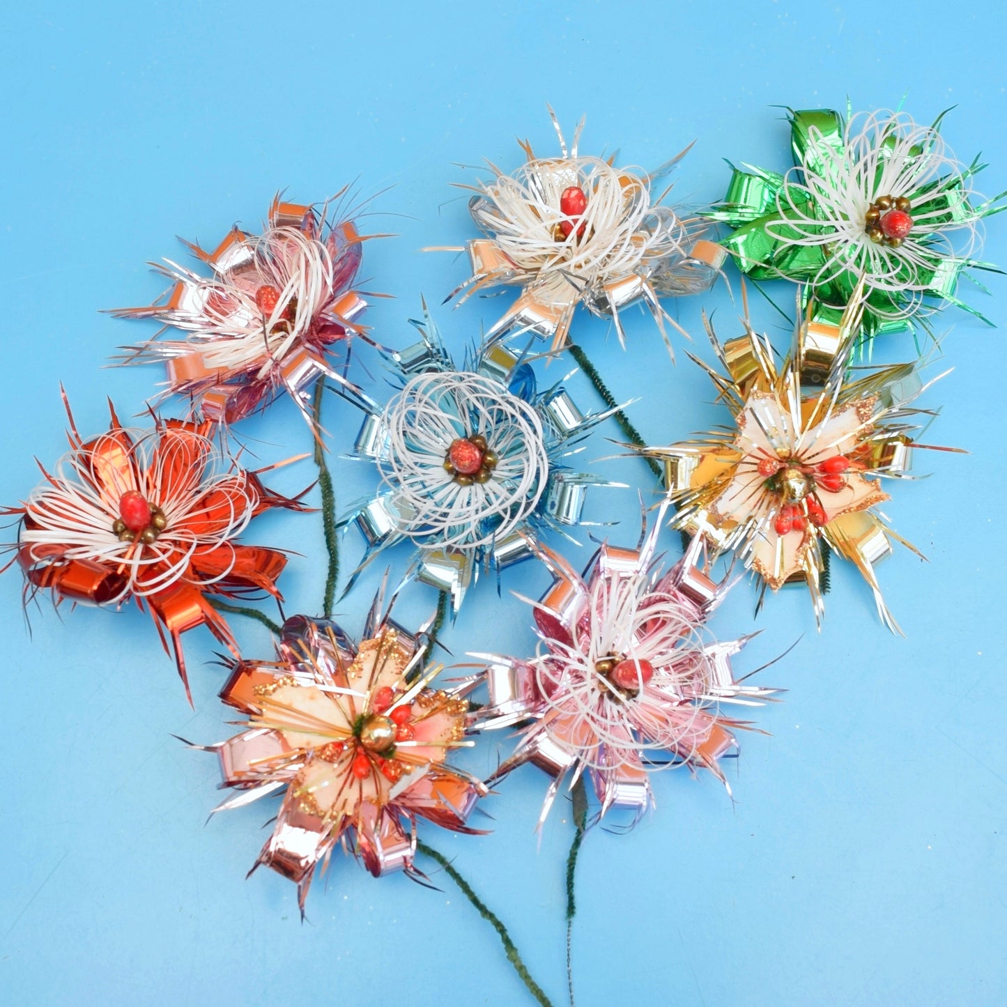 Vintage 1960s Foil Flowers Bunch - Christmas Parcel Wrapping by Pineapple Retro