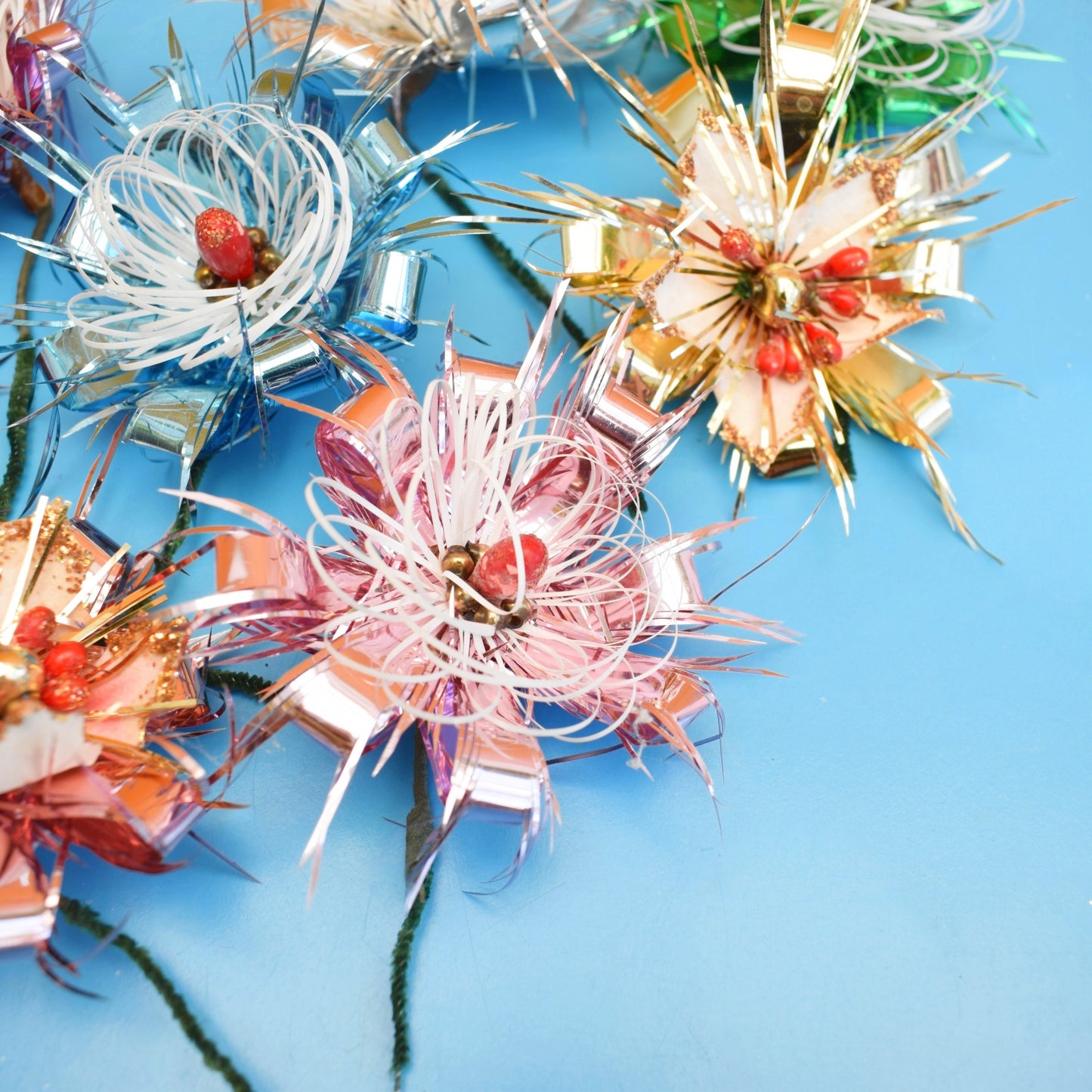 Vintage 1960s Foil Flowers Bunch - Christmas Parcel Wrapping by Pineapple Retro