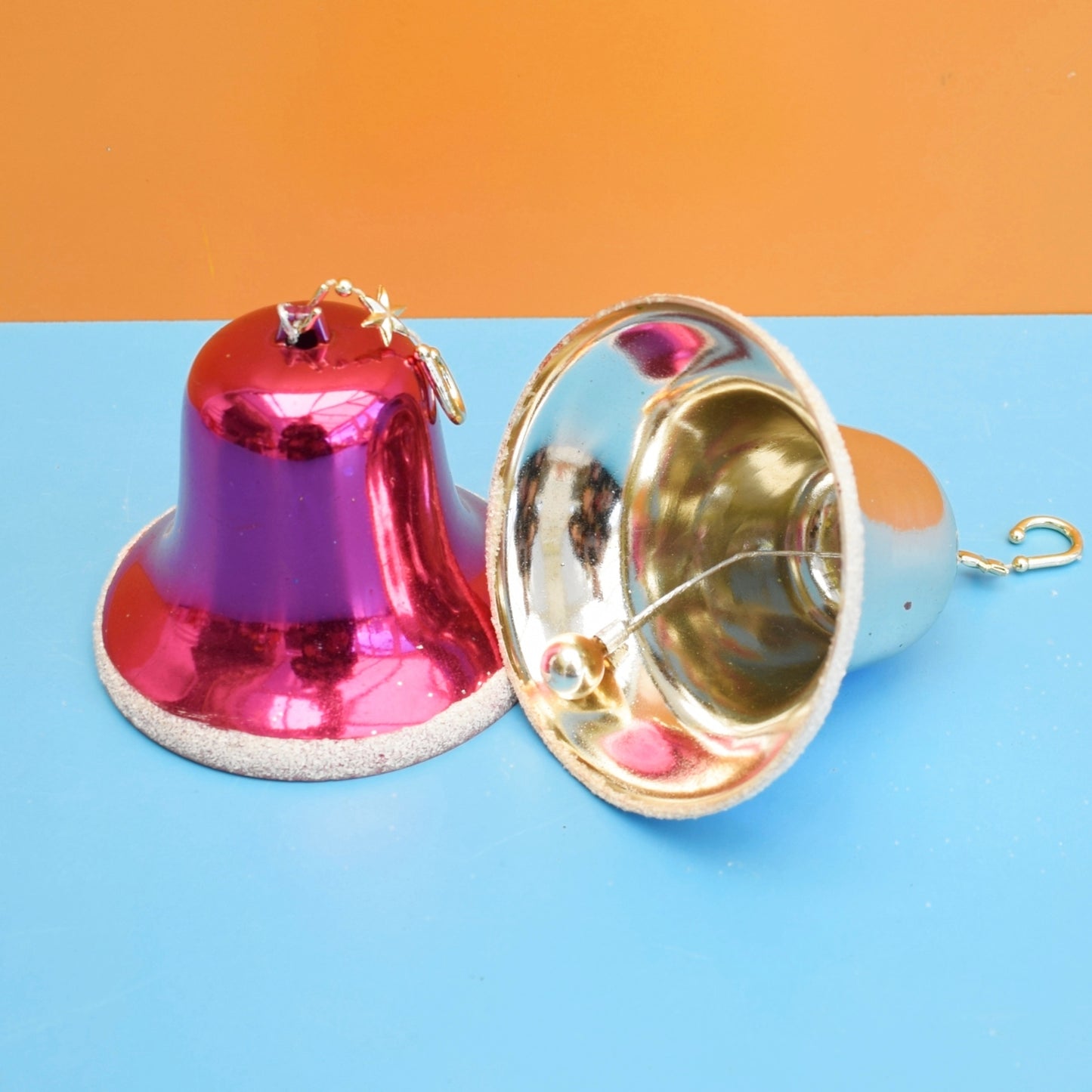 Vintage 1960s Large Hard Plastic Christmas Decorations - Pink / Silver