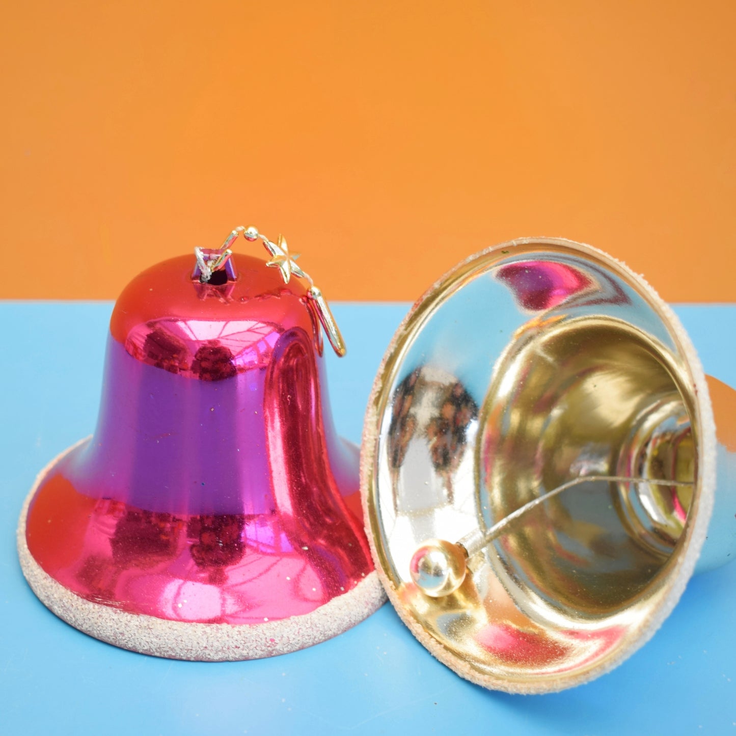 Vintage 1960s Large Hard Plastic Christmas Decorations - Pink / Silver