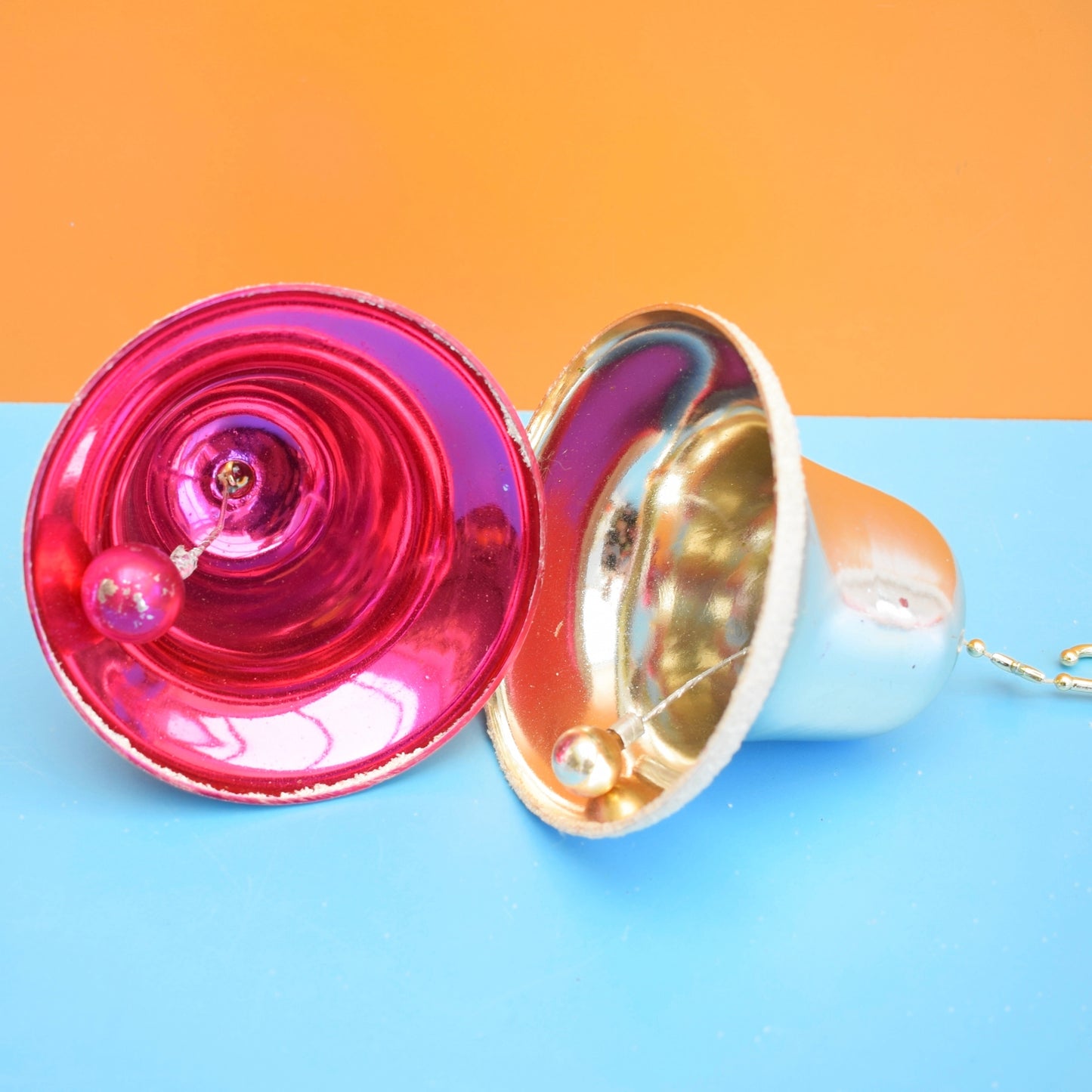 Vintage 1960s Large Hard Plastic Christmas Decorations - Pink / Silver