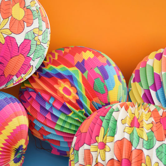 Vintage 1970s Paper Ball Lanterns - Bold Colours - German by Pineapple Retro