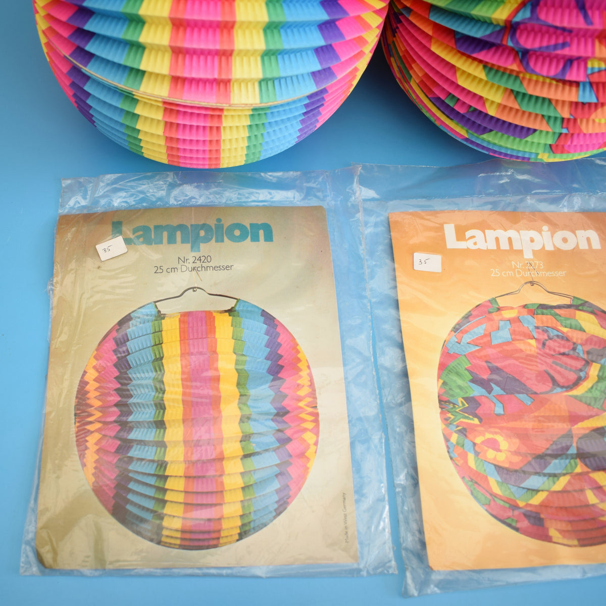 Vintage 1970s Paper Ball Lanterns - Bold Colours - German by Pineapple Retro