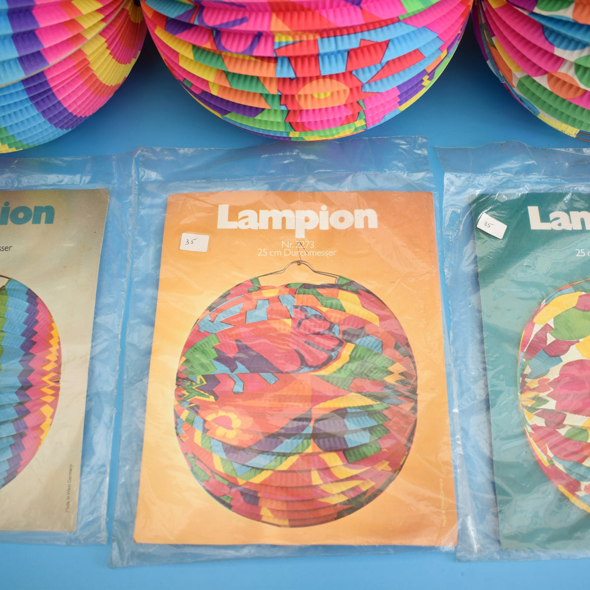 Vintage 1970s Paper Ball Lanterns - Bold Colours - German by Pineapple Retro