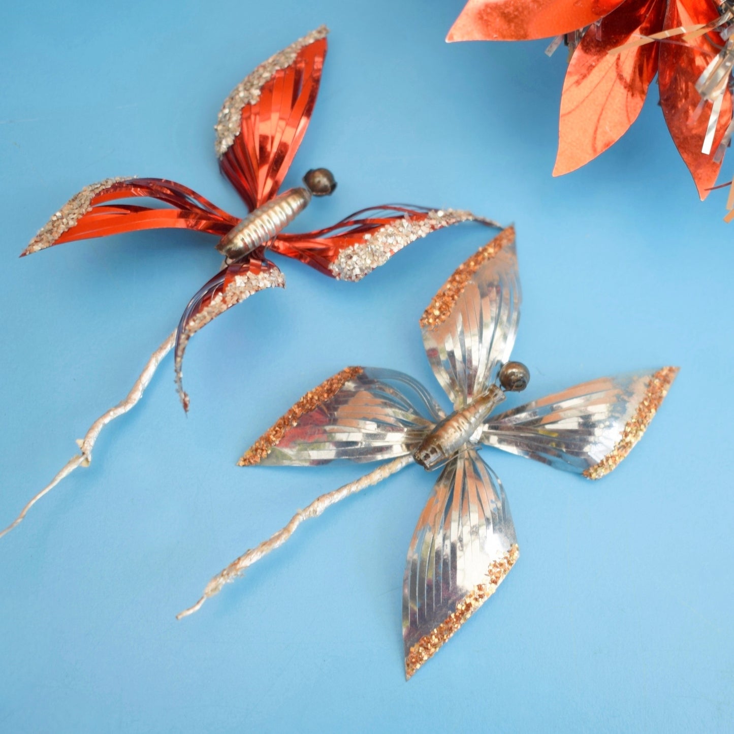 Vintage 1960s Foil Butterflies / Flowers & Tinsel - Christmas Parcel Wrapping by Pineapple Retro