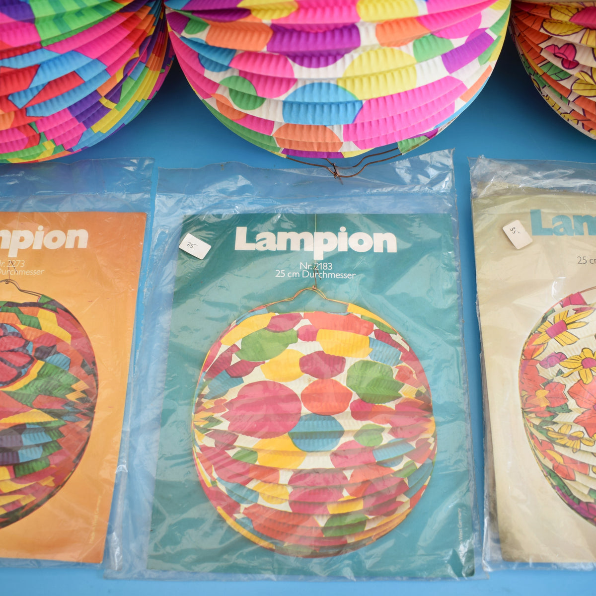 Vintage 1970s Paper Ball Lanterns - Bold Colours - German by Pineapple Retro