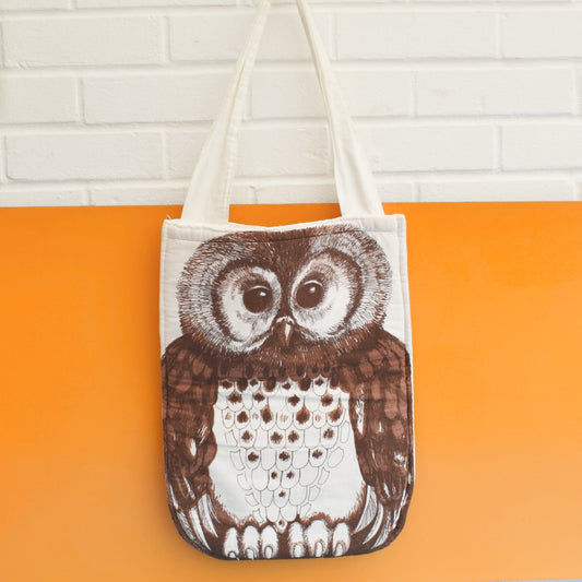 Vintage 1970s Padded Fabric Shopping Bag - Owl by Pineapple Retro