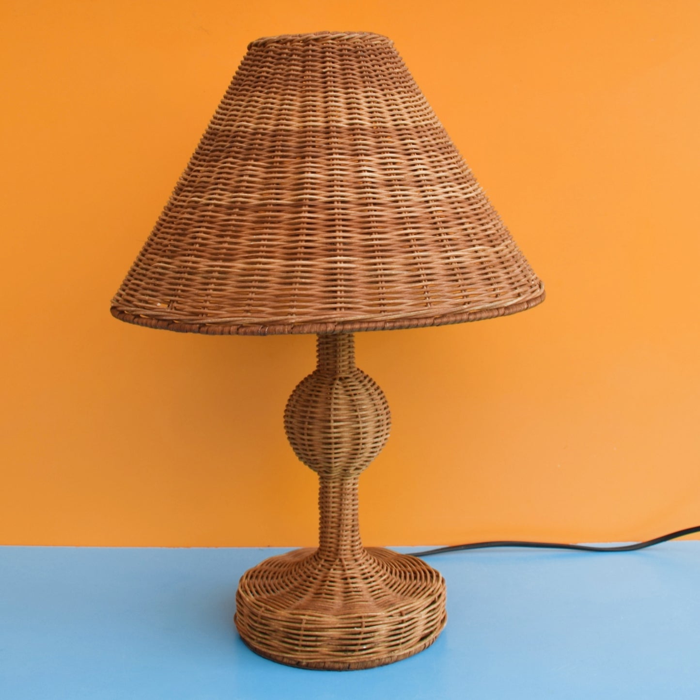 Vintage 1990s Wicker Table Lamp & Shade