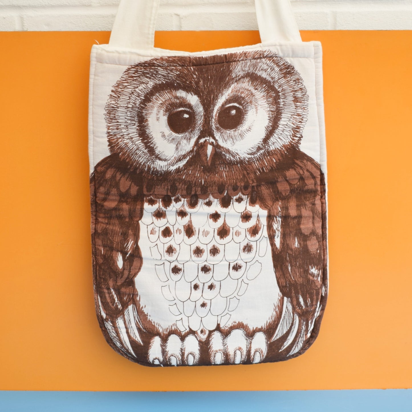 Vintage 1970s Padded Fabric Shopping Bag - Owl by Pineapple Retro