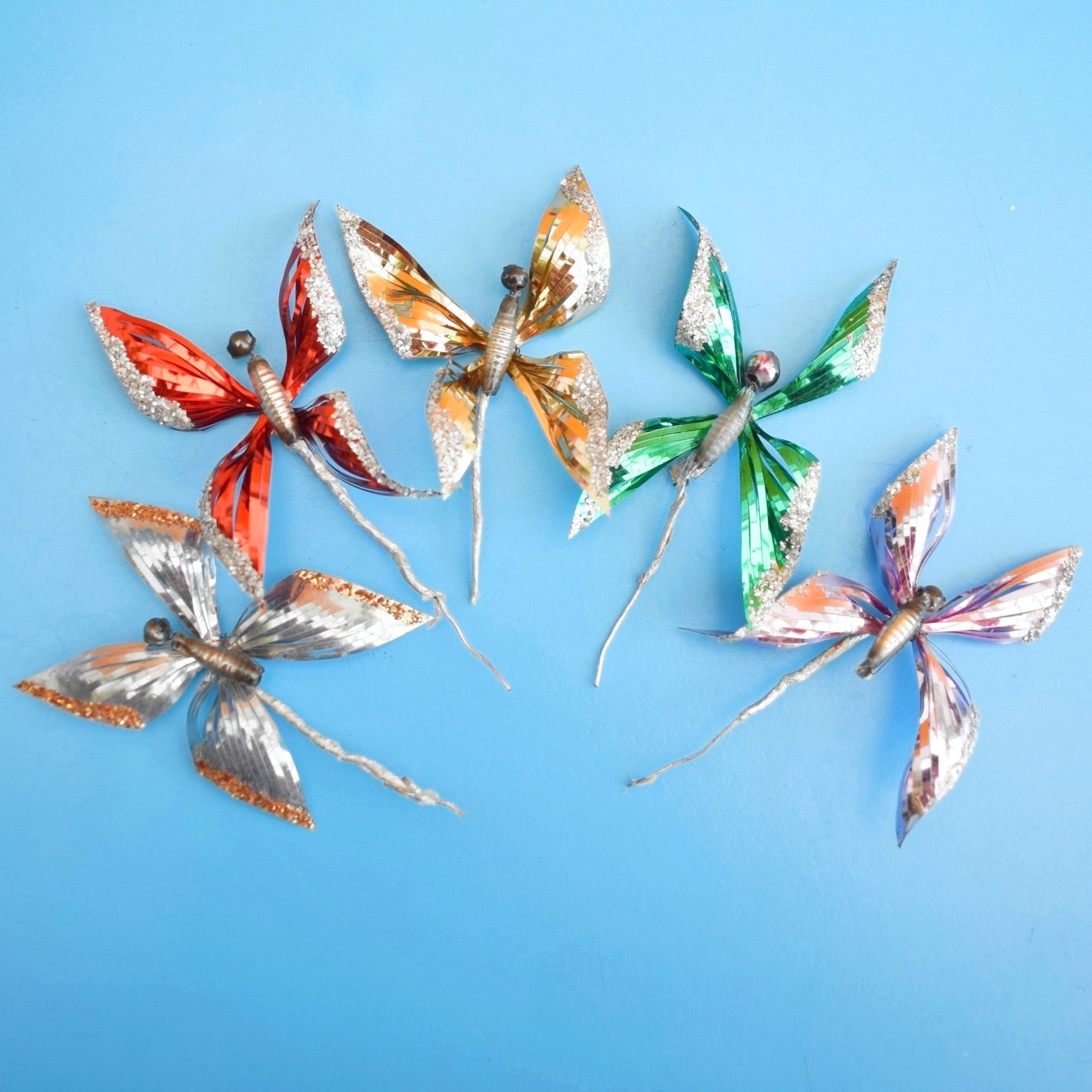Vintage 1960s Foil Butterflies / Flowers & Tinsel - Christmas Parcel Wrapping by Pineapple Retro