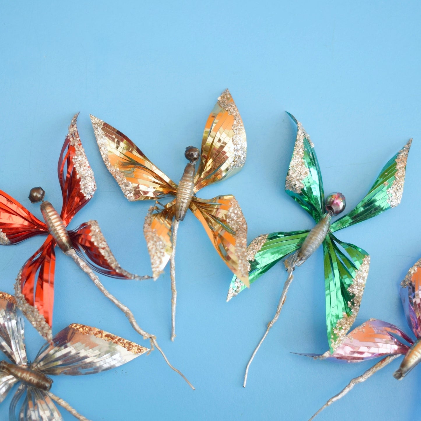 Vintage 1960s Foil Butterflies / Flowers & Tinsel - Christmas Parcel Wrapping by Pineapple Retro