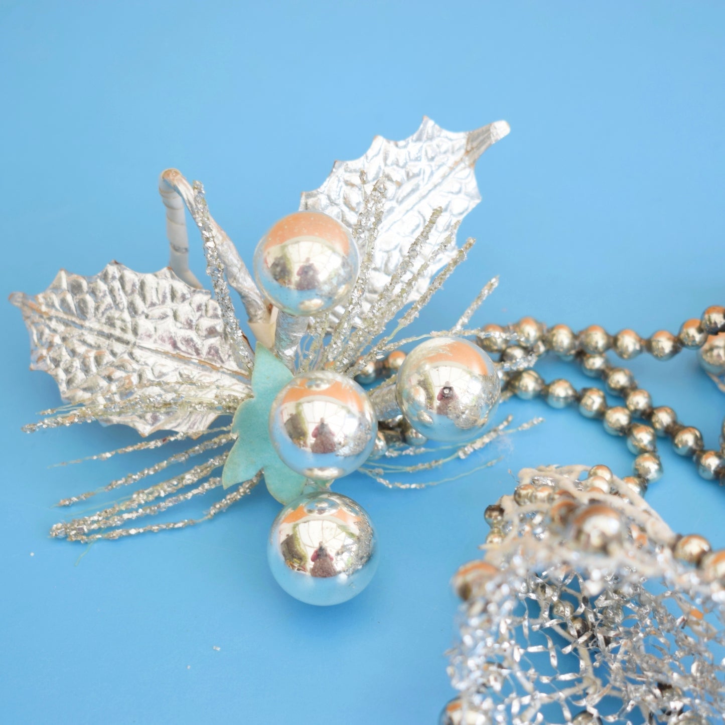 Vintage 1960s Mercury Glass Beads/ Bells - Christmas Kitsch