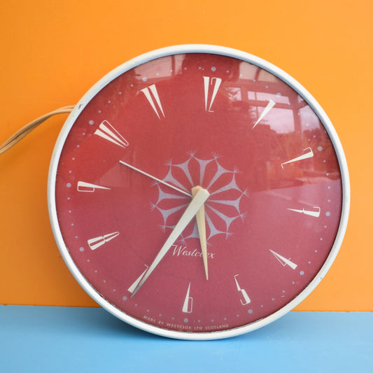 Vintage 1960s Westclox Electric Wall Clock - Red & White by Vintage