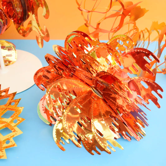 Vintage 1970s Foil Christmas Decorations - Garlands/ Hangers - Red/ Gold