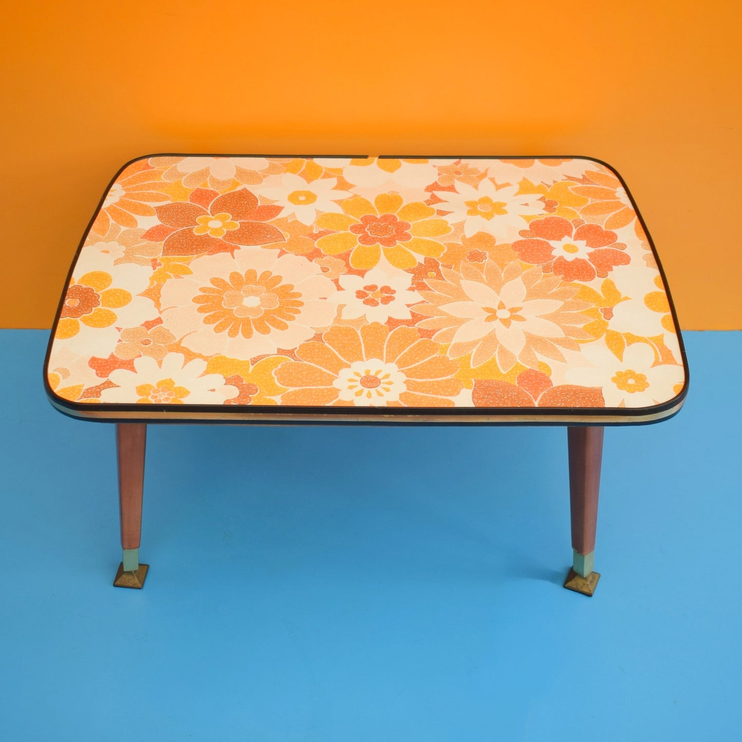 Vintage 1960s Low Table - Orange Flower - Screw In Legs