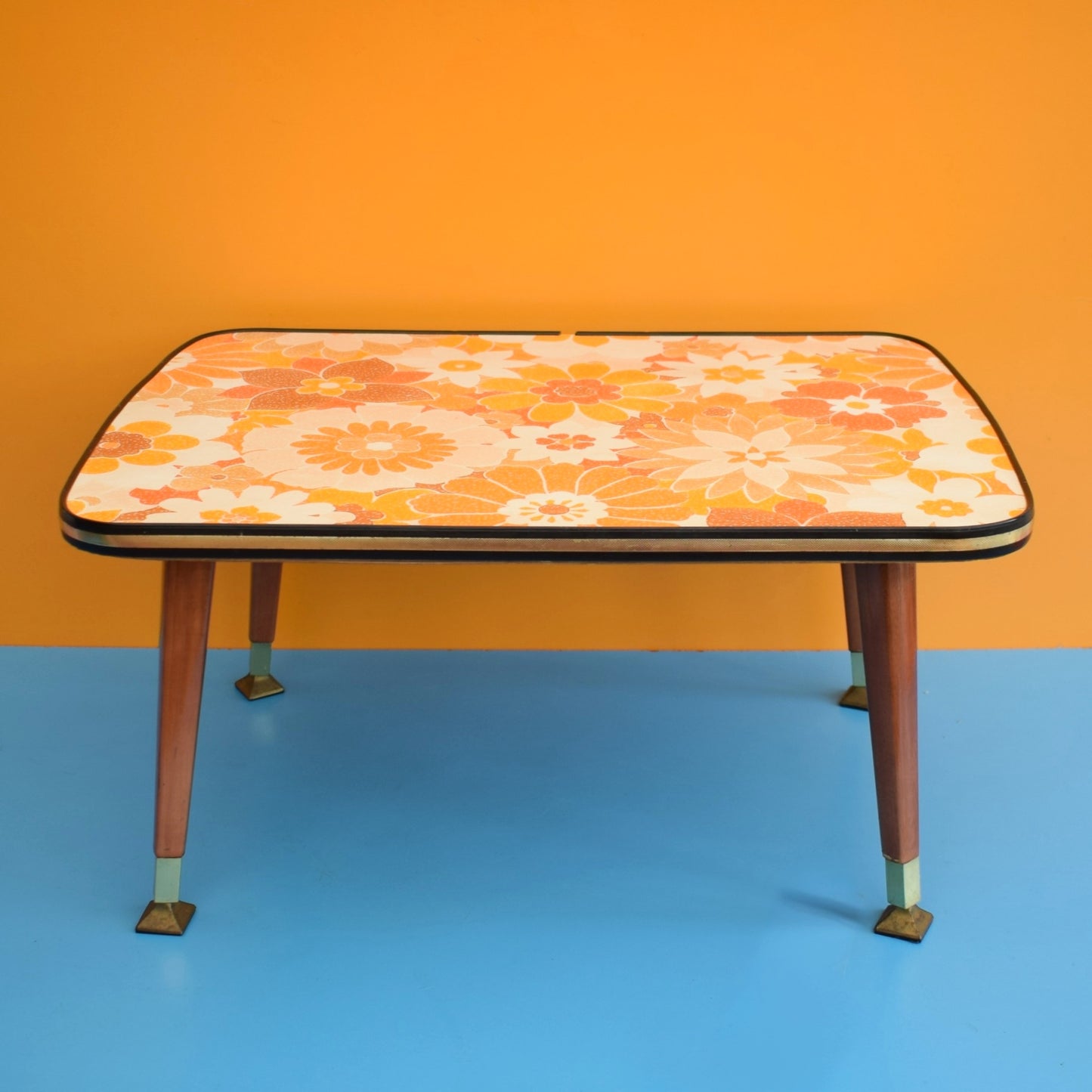 Vintage 1960s Low Table - Orange Flower - Screw In Legs