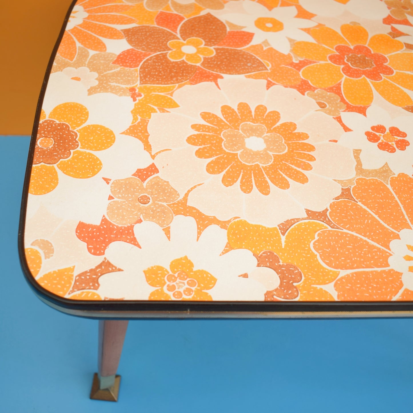 Vintage 1960s Low Table - Orange Flower - Screw In Legs