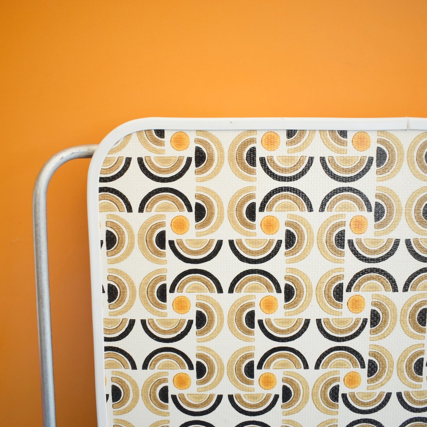 Vintage 1960s Folding Low Table - Geometric Pattern - Brown