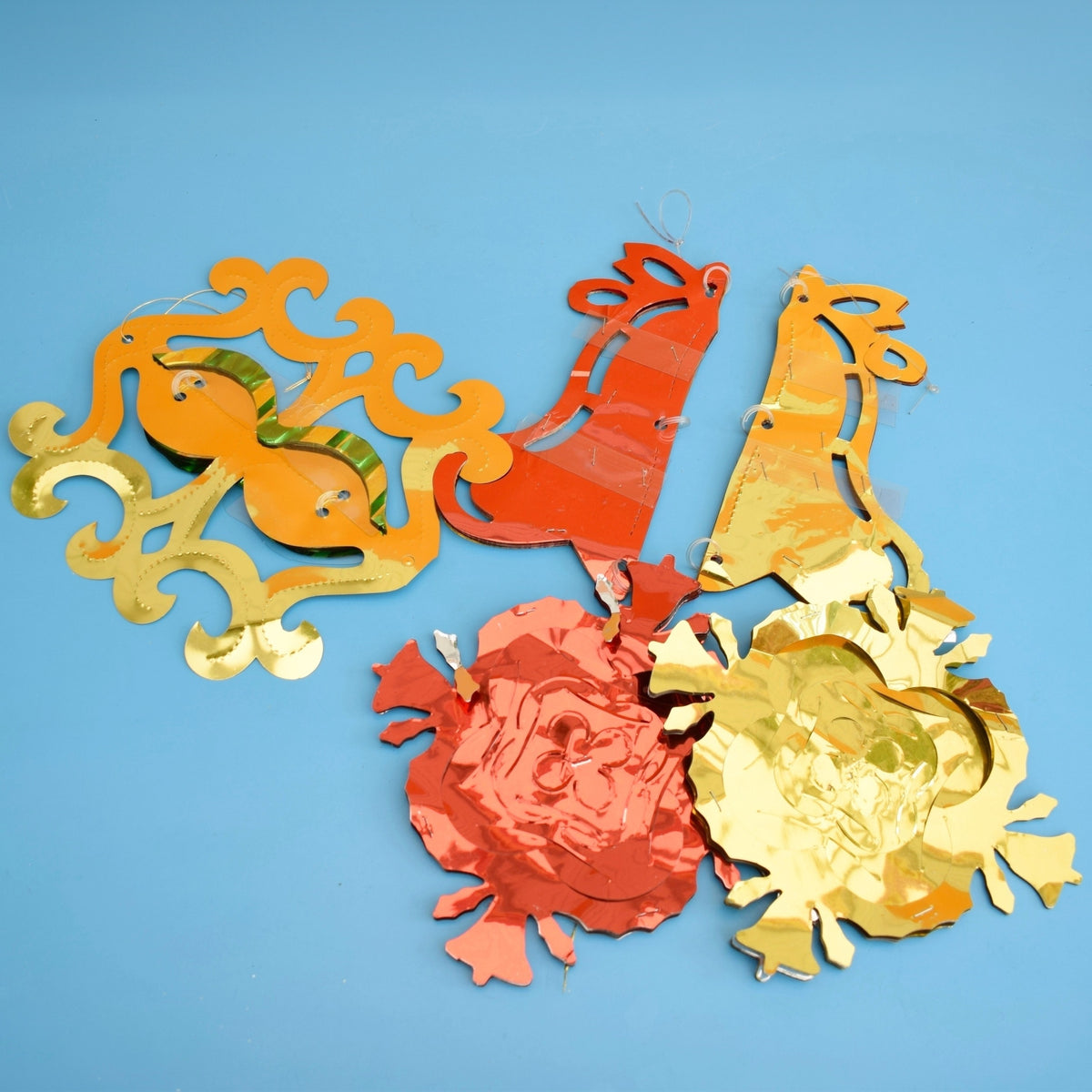 Vintage 1970s Foil Christmas Decorations - Garlands/ Hangers - Red/ Gold/ Green by Pineapple Retro