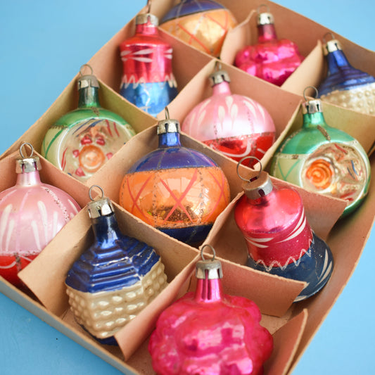 Vintage 1950s Glass Christmas Bauble Set - Boxed Smalls