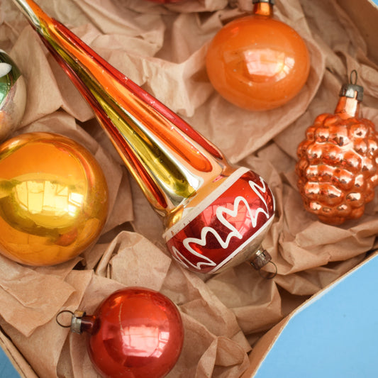 Vintage 1960s Mixed Glass Christmas Baubles- Autumnal Tones