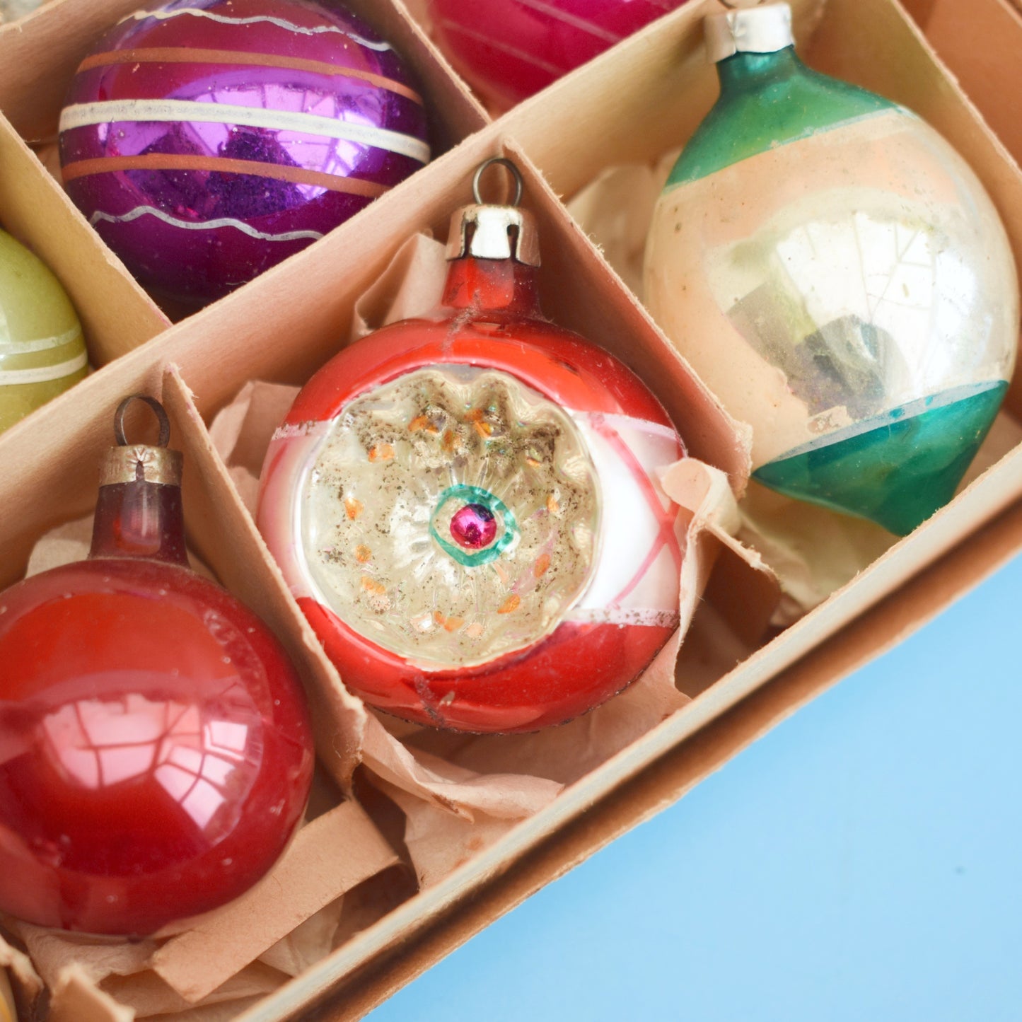 Vintage 1950s Glass Christmas Bauble Set - Boxed Small Mixed