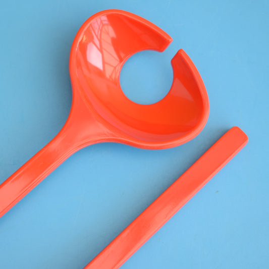 Vintage 1970s Melamine Salad Servers - Orange Red