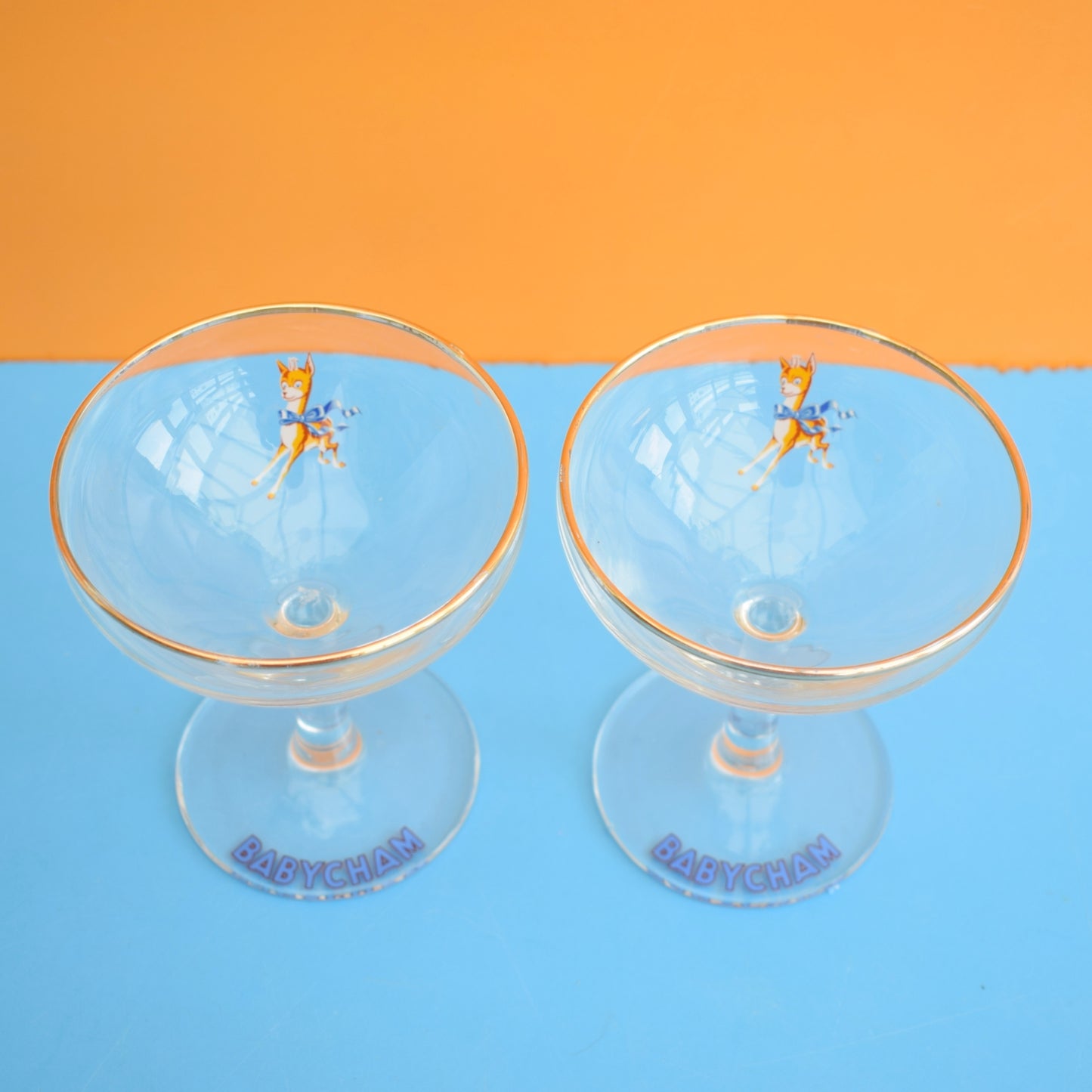 Vintage 1960s Babycham Glass Pair