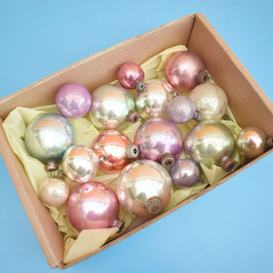 Vintage 1960s Glass Christmas Baubles / Decorations x 17  Mermaid Pastels