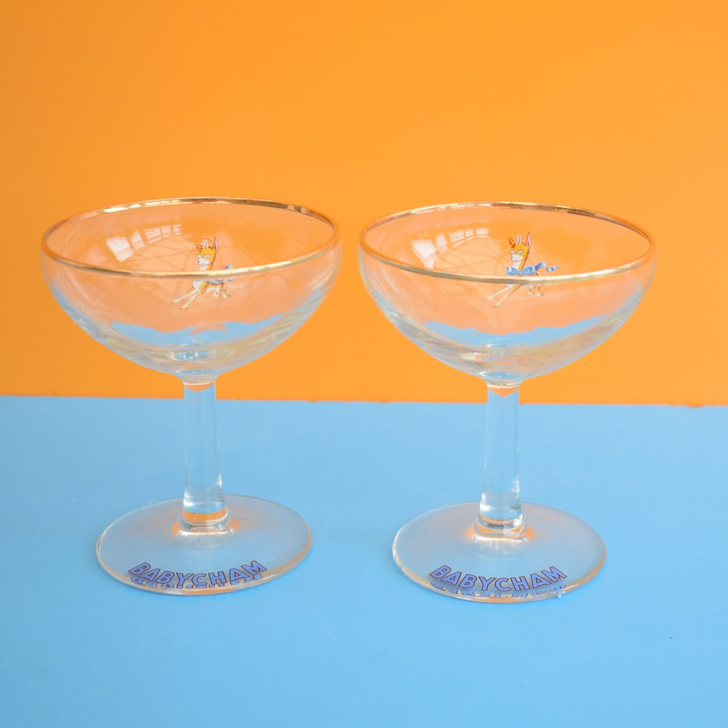 Vintage 1960s Babycham Glass Pair