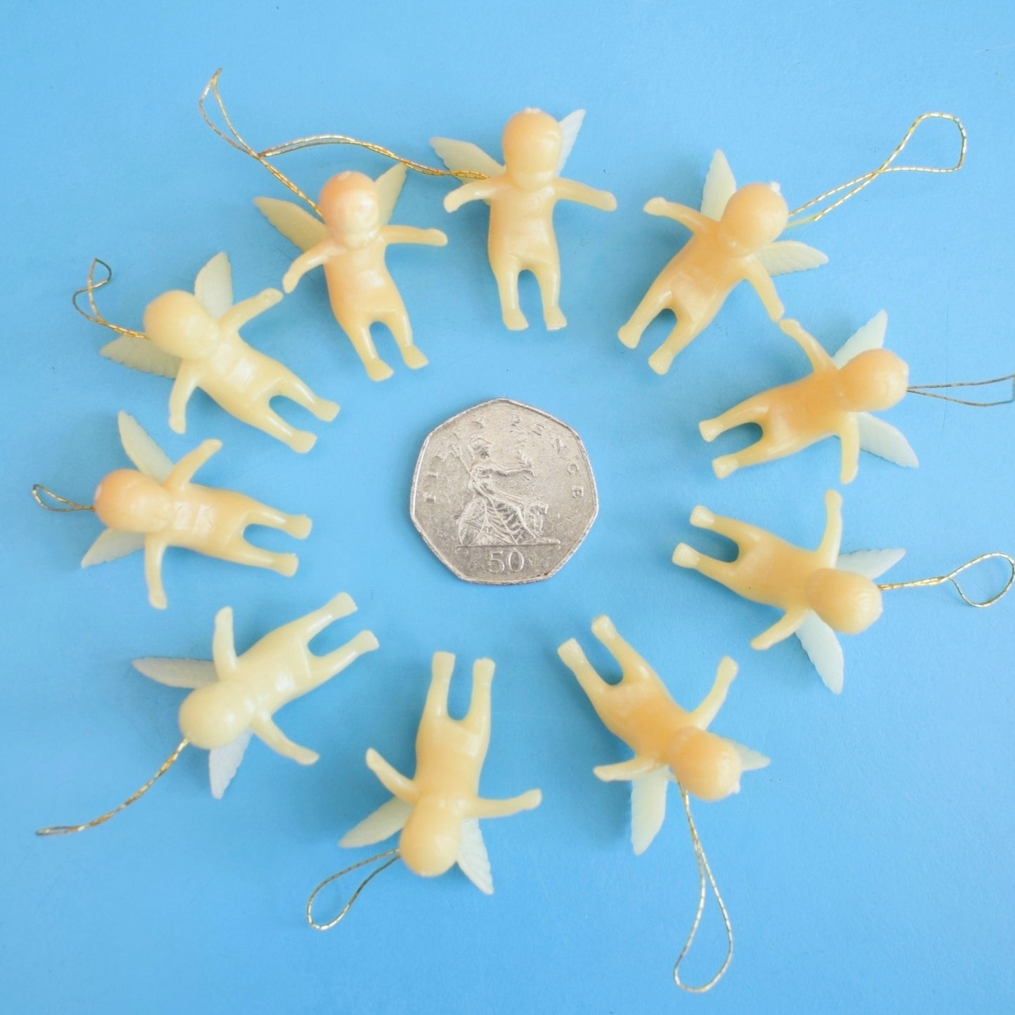 Vintage 1960s Tiny Plastic Hanging Angels - Christmas Kitsch x10