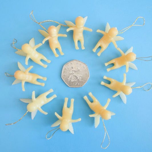 Vintage 1960s Tiny Plastic Hanging Angels - Christmas Kitsch x10
