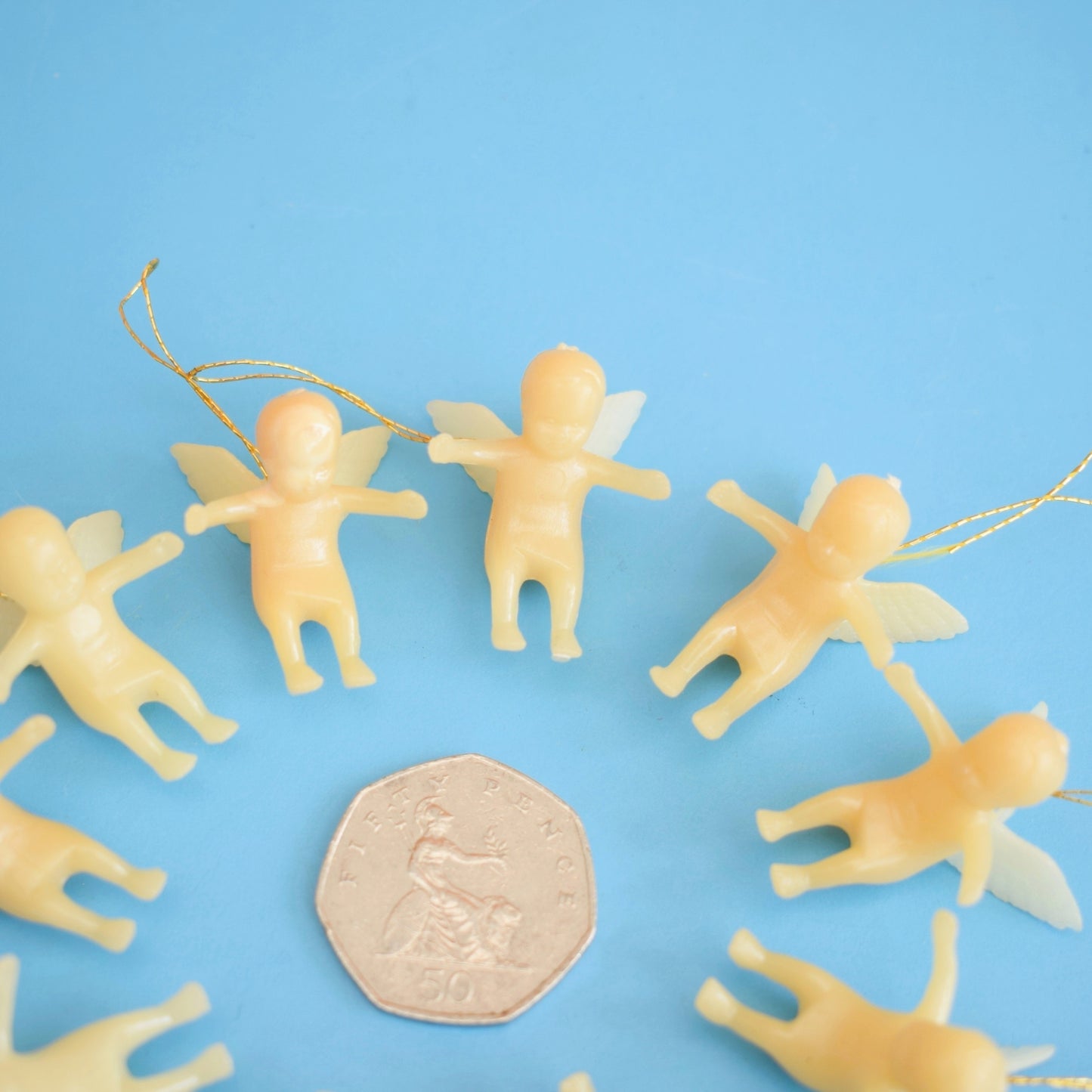 Vintage 1960s Tiny Plastic Hanging Angels - Christmas Kitsch x10