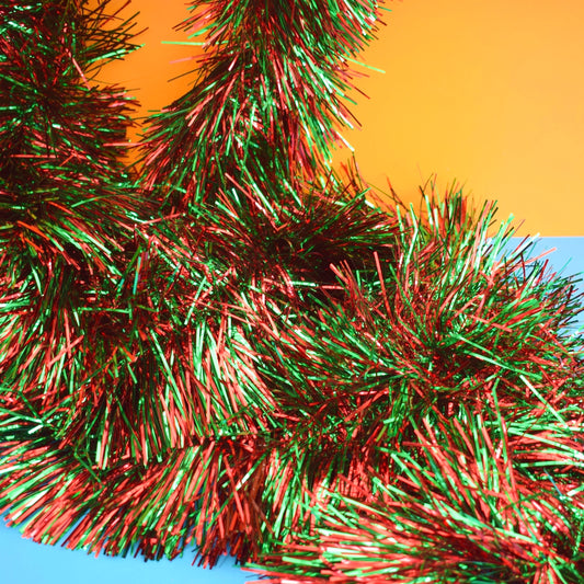 Vintage 1990s Thick Tinsel Foil Garland Decoration - Green/ Red