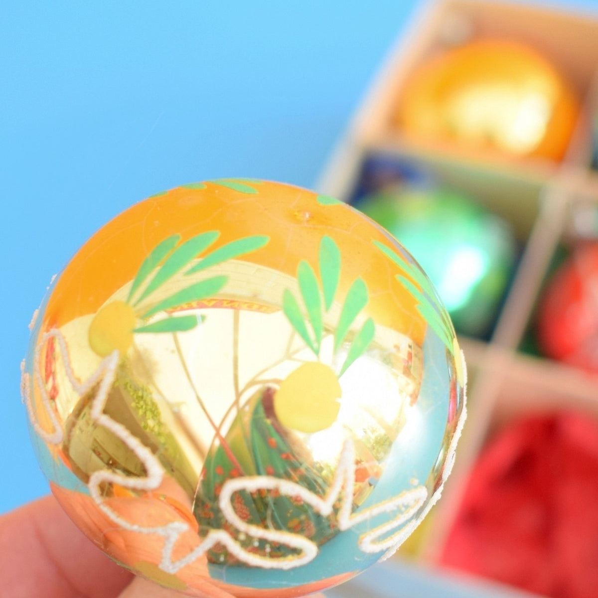 Vintage 1970s Medium Glass Christmas Baubles - Boxed - Mixed Colours by Pineapple Retro