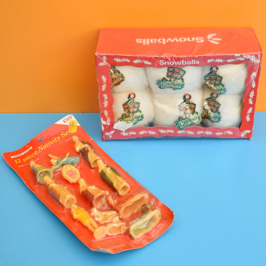 Vintage 1970s Christmas 'Snowballs'- Cracker Alternatives / Nativity Set by Pineapple Retro