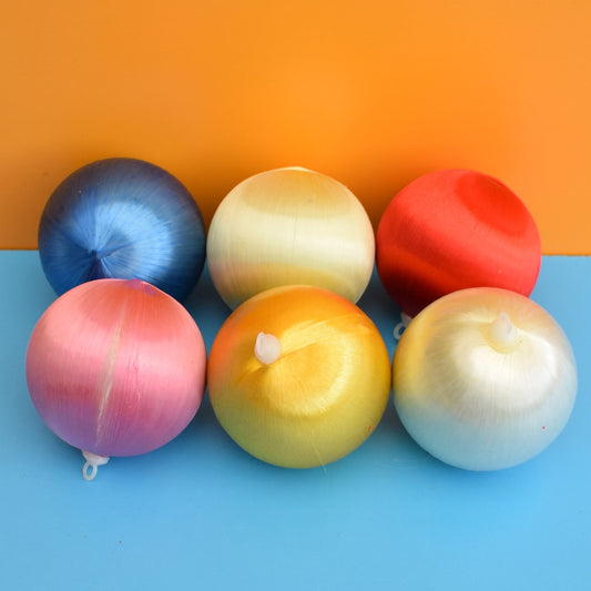 Vintage 1970s Satin Christmas Baubles  x6 Mixed