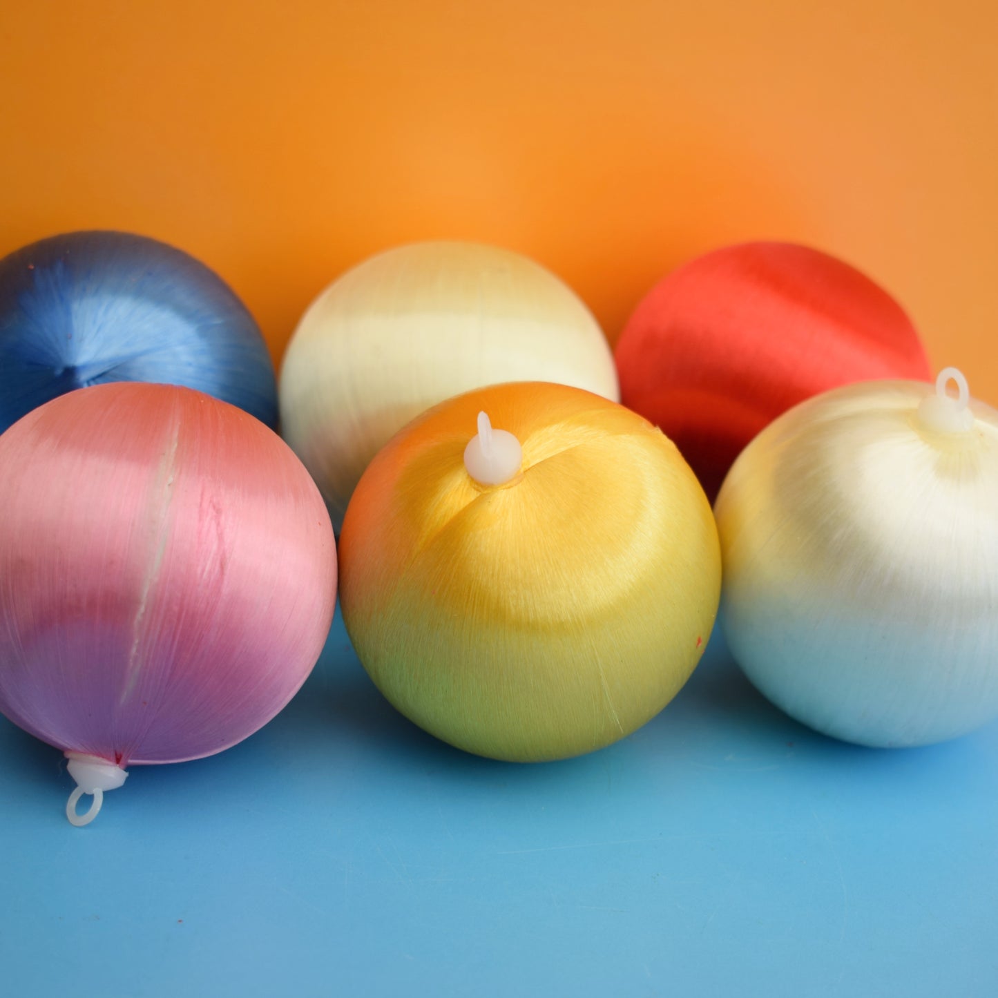 Vintage 1970s Satin Christmas Baubles  x6 Mixed