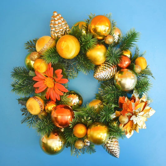 Vintage 1980s Christmas Wreath - Vintage Decorations - Yellow & Orange by Pineapple Retro