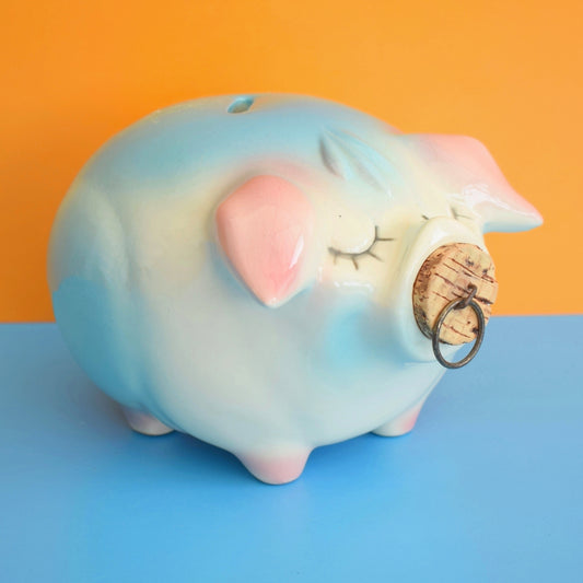 Vintage 1960s Large Kitsch Piggy Bank - Corky Pig Hull Pottery - USA