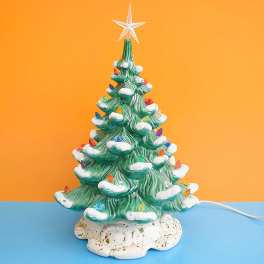 Vintage 1970s Ceramic Christmas Tree Lamp - Rainbow Bulbs