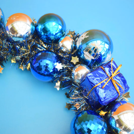 Vintage 1980s Christmas Wreath - Vintage Decorations - Blue & Silver by Pineapple Retro